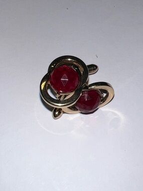 Swank Elegant Gold-Tone Cufflink with Red Gemstones